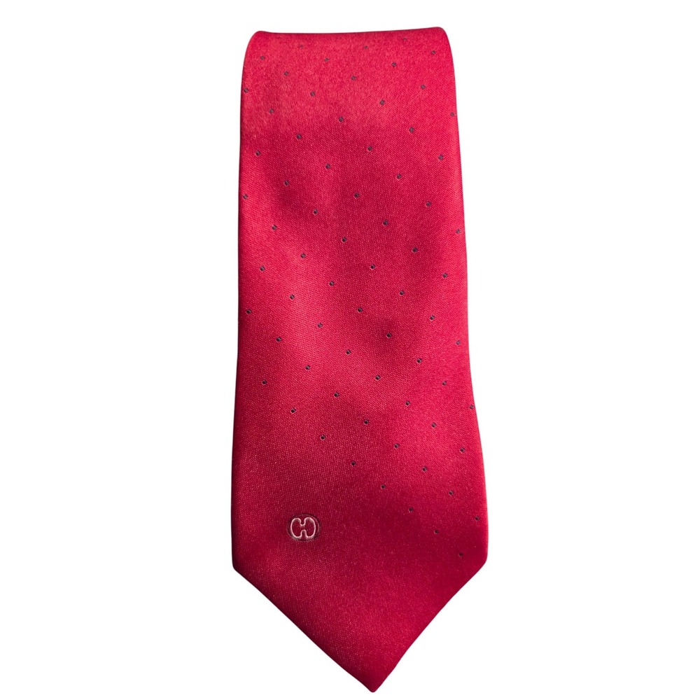 Halston III Mens Red Micro‎ Polka Dot Silk Blend Tie Made in USA
